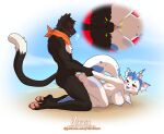 anthro anthro_on_anthro anthro_penetrated anthro_penetrating anthro_penetrating_anthro arm_pull balls_deep beau_(vaporwaveon) big_breasts black_body black_fur blue_hair blue_nipples blush breasts dipstick_tail doggystyle domestic_cat duo eeveelution eyes_closed feet felid feline felis female fin from_behind_position fur generation_1_pokemon hair head_fin hi_res kerchief kerchief_only kneeling looking_at_another looking_back looking_back_at_another looking_back_at_partner male male/female mammal markings mostly_nude neckerchief neckerchief_only nintendo nipples pawpads penetration penile penile_penetration penis_in_pussy pokemon pokemon_(species) prison_guard_position sex side_view sil_blackmon tail tail_markings vaginal vaginal_penetration vaporeon vixvixart
