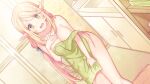  1girl artist_request bathroom blonde_hair breasts eris_(monster_musume) game_cg green_eyes green_towel indoors large_breasts long_hair monster_musume_no_iru_nichijou monster_musume_no_iru_nichijou_online naked_towel official_art open_mouth parted_bangs pointy_ears towel wet 
