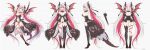  ass_visible_through_thighs black_dress breasts cleavage dragon_girl dragon_tail dress expressions highres holding holding_scythe horns large_breasts long_hair looking_at_viewer multicolored_hair open_mouth pafekui red_eyes red_hair revealing_clothes scythe sexy_mystic_survivors sharp_toenails simple_background sketch streaked_hair tail toenails twintails two-tone_hair very_long_hair white_background white_hair wings 