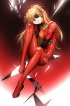  1girl 6688km bangs between_legs bodysuit breasts breasts_apart brown_hair eyepatch full_body hair_between_eyes hand_between_legs hand_on_own_knee head_tilt headgear highres long_hair neon_genesis_evangelion parted_lips plugsuit rebuild_of_evangelion red_bodysuit shikinami_asuka_langley shiny shiny_hair sitting small_breasts solo souryuu_asuka_langley very_long_hair 