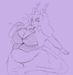 anthro antlers belly big_breasts bovid breasts button_pop caprine cleavage clothed clothing emanata female goat hair hi_res horn hybrid jackalope lagomorph mammal overweight overweight_anthro overweight_female pseudoregalia shweetmagnet solo surprise sybil_(pseudoregalia) wardrobe_malfunction