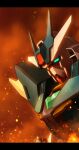  blue_eyes earthree_gundam embers fire from_side g.yamamoto gundam gundam_build_divers gundam_build_divers_re:rise highres looking_down mecha mobile_suit no_humans science_fiction solo upper_body v-fin 