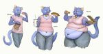 2020 ambiguous_gender anthro bag bell bell_collar belly big_belly blue_body blue_fur bottomwear cettus clothed clothing collar container cup dessert domestic_cat doughnut eating eyes_closed felid feline felis fit_to_fat food front_view fur happy hi_res holding_bag holding_container holding_cup holding_food holding_object hot_dog male mammal midriff moobs navel obese obese_anthro obese_male overweight overweight_anthro overweight_male pants pizza pizza_box sequence shirt solo standing tail topwear weight_gain weights