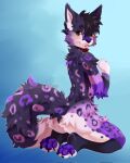 2023 anthro artist_name black_nose blep butt cheek_tuft digital_media_(artwork) facial_tuft fur hi_res kneeling looking_at_viewer looking_back looking_back_at_viewer male mammal nude pawpads purple_body purple_fur purple_pawpads purple_spots solo spots spraykitty tongue tongue_out tuft white_body white_fur