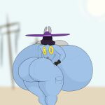  1:1 absurd_res anthro back_boob bethesda_softworks big_breasts big_butt breasts butt clothing fallout female hand_on_hip hi_res huge_breasts huge_butt huge_thighs hyper hyper_breasts jumpsuit lagomorph leporid lottie_cummins_(thechavicgerman) mammal rabbit solo thechavicgerman_(artist) thick_thighs video_games 