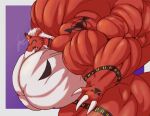  2018 3_fingers anthro big_muscles digimon digimon_(species) fingers growlmon hair huge_muscles hyper hyper_muscles hyper_pecs male muscular open_mouth solo sonicgamer white_hair 