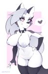  &lt;3 absurd_res anthro big_breasts breasts canid canine canis clothing collar ear_piercing ear_ring female genitals gloves gloves_only hand_on_hip handwear handwear_only helluva_boss hi_res legwear legwear_only looking_at_viewer loona_(vivzmind) mammal mostly_nude nepentz nipples nude piercing pussy red_eyes solo spiked_collar spikes stockings stockings_only wolf 