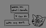 anthro canid canine english_text eyebrows fox grey_background laugh male mammal monochrome parsenoire question simple_background simple_eyes smile solo speech_bubble text typography