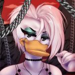 1:1 album_cover alternative_rock anatid angry anseriform anthro avian bird bodily_fluids bust_portrait chain cover crying daisy_duck disney duck ducktales ducktales_(2017) emo emo_haircut emotional eyeliner female goth grunge_(genre) hair hard_rock heavy_metal hi_res honeyvanilla jewelry looking_at_viewer makeup necklace portrait punk_rock rock_(genre) sad solo tears touching_hair twirling_hair