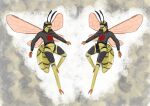 antennae_(anatomy) anthro arthropod balls bottomless clothed clothing flying forked_penis genitals grivies hi_res hoodie hymenopteran insect insect_wings male mandibles penis solo topwear wasp wings