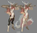  1boy aatrox absurdres alternate_costume bara chinese_zodiac cleavage_cutout clothing_cutout colored_skin concept_art curled_horns demon_boy demon_wings dragon_boy dragon_horns dragon_tail dress full_body fur-tipped_tail highres horns large_pectorals league_of_legends male_focus monster_boy multiple_views muscular muscular_male over_shoulder pectoral_cleavage pectorals pink_skin standing sword sword_over_shoulder tachi-e tail thick_tail unfinished weapon weapon_over_shoulder white_dress wings xkov_(cerberuskeeper) year_of_the_dragon 