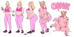 absurd_res anthro belly big_belly big_breasts big_butt blonde_hair bottomwear breast_expansion breasts butt butt_expansion candy cellulite chocolate chocolate_bar clothing dessert domestic_pig eating expansion female food footwear genitals growth hair hhhyyyiii hi_res human human_to_anthro mammal multi_nipple nipple_growth nipples overweight overweight_anthro overweight_female pants pink_body pink_clothing pink_skin pussy shoes simple_background sneakers solo species_transformation suid suina sus_(pig) thick_thighs topwear transformation transformation_sequence weight_gain white_background yoga_pants