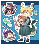  !? 6+girls :3 :d animal_ears antlers bandana bear_trap black_footwear black_hair blonde_hair blue_shirt blue_skirt bo_staff bone_print brown_hair brown_tail circlet closed_eyes commentary_request cowboy_hat curly_hair dog_ears dog_girl dog_tail dragon_girl dragon_horns dragon_tail earrings extra_tails eye_print full_body grey_hair hat holding horn_ornament horn_ribbon horns jewelry kicchou_yachie kurokoma_saki loafers long_skirt long_sleeves low_twintails mitsugashira_enoko monkey_girl monkey_tail multiple_girls multiple_tails musical_note otter_spirit_(touhou) pegasus_wings pointing pointy_ears prehensile_tail purple_hair purple_horns purple_tail re_ghotion rectangular_pupils red_eyes ribbon ruyi_jingu_bang sharp_teeth sheep_horns shirt shoes short_hair single_horn skirt smile socks son_biten square_neckline standing tail teeth tenkajin_chiyari touhou toutetsu_yuuma turtle_shell twintails v-shaped_eyebrows very_short_hair wavy_hair white_bandana white_hair white_socks yellow_eyes yellow_horns 