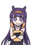  1girl bangs blue_eyes blunt_bangs gloves halo holding holding_notebook hololive hololive_english long_hair looking_at_viewer mole mole_under_eye multicolored_hair ninomae_ina&#039;nis notebook open_mouth pochi_(pochi-goya) pointy_ears purple_hair solo tears tentacle_hair tentacles virtual_youtuber 