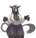 bottomwear clothing female goat_ears hela_(nsilverdraws) hi_res horn humanoid looking_at_viewer miniskirt nsilverdraws office_clothing skirt solo tail thick_thighs
