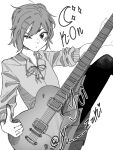  0_g0gi 1girl electric_guitar guitar highres hirasawa_yui instrument k-on! k-on!_movie monochrome school_uniform white_background 