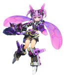  absurdres artist_request berzelius_girl berzelius_girl_p blue_eyes cosmic_break dragonfly_wings fairy_wings goggles goggles_on_head gun headpiece highres holding holding_gun holding_weapon looking_at_viewer mecha_musume official_art second-party_source short_hair short_shorts shorts smile thigh_gap weapon wings 