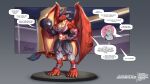 agonwolfe anthro blue_hair digitigrade dragon female gym gym_clothing hair hi_res humanoid lifting red scalie wings