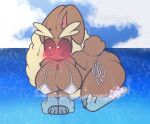 anthro ass_up beach big_breasts bikini blue_in_den breasts clothing female fluffy fluffy_tail generation_4_pokemon lopunny lying nintendo pokemon pokemon_(species) sea seaside sky solo solo_focus swimwear tail water