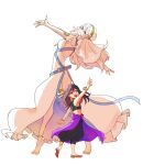  1boy 1girl aged_down backless_dress backless_outfit barefoot black_hair black_pants bracelet brown_eyes child closed_mouth commentary_request corrin_(female)_(adrift)_(fire_emblem) corrin_(female)_(fire_emblem) corrin_(fire_emblem) dancing dress e8coofn0klibdx1 elbow_gloves fingerless_gloves fire_emblem fire_emblem_engage fire_emblem_fates fire_emblem_heroes gloves jewelry long_hair midriff official_alternate_costume open_mouth orange_footwear pants seadall_(fire_emblem) simple_background smile strapless strapless_dress teeth toes upper_teeth_only veil white_background white_dress white_gloves white_hair 