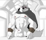 animal_genitalia anthro balls canid canine canis death_(puss_in_boots) dreamworks genitals hood male mammal mostly_nude mostly_nude_male muscular muscular_male nipple_piercing nipples piercing pubes puss_in_boots_(dreamworks) risebernold sheath solo wolf