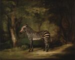 1763 18th_century absurd_res ambiguous_gender ancient_art black_body black_fur equid equine feral forest fur george_stubbs grass hi_res hooves mammal nature nature_background outside painting_(artwork) plant quadruped side_view snout solo standing striped_body striped_fur stripes tail traditional_media_(artwork) tree white_body white_fur zebra