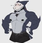 anthro biceps bulge clothed clothing fish hi_res male marine mr_sharky shark solo underwear underwear_only