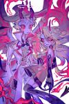  147654y 1boy 1girl black_thighhighs blonde_hair charlie_morningstar colored_sclera demon demon_boy demon_girl demon_horns demon_tail demon_wings dress father_and_daughter hazbin_hotel highres horns long_hair looking_at_viewer lucifer_(hazbin_hotel) red_dress red_sclera slit_pupils suit tail thighhighs white_suit wings yellow_eyes 