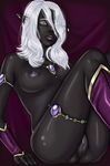  breasts dark_elf drow dungeons_and_dragons ear_piercing elf female hair humanoid nipples not_furry piercing pussy solo unknown_artist white_hair 