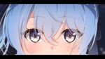  1girl blue_eyes blue_hair blue_ribbon blush close-up commentary diootaro double-parted_bangs hair_between_eyes hair_ribbon highres hololive hoshimachi_suisei letterboxed looking_at_viewer ribbon solo virtual_youtuber 