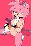 amy_rose anthro bodily_fluids breasts clothing dangerlicks dripping eulipotyphlan female footwear genital_fluids gloves handwear hedgehog hi_res mammal masturbation nipples sega shoes simple_background solo sonic_the_hedgehog_(series) vaginal_fluids