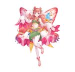  1girl absurdres animal_ears bare_shoulders breasts cleavage commentary_request crop_top fairy fairy_wings fake_animal_ears fire_emblem fire_emblem_heroes flower green_skirt hair_flower hair_ornament highres long_hair long_sleeves looking_at_viewer midriff mirabilis_(fire_emblem) mirabilis_(spring)_(fire_emblem) navel official_alternate_costume official_art pantyhose pink_footwear pink_hair pointy_ears rabbit_ears sakura_shiori simple_background skirt sleeves_past_fingers sleeves_past_wrists smile solo tachi-e very_long_sleeves white_background white_pantyhose wings 