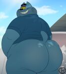  anthro big_butt bottomless butt clothed clothing hi_res huge_butt huge_thighs lester_(trashtoonz) male mature_male obese overweight rear_view solo thick_thighs trashtoonz 
