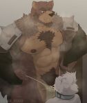 abs anthro bear beard bodily_fluids body_hair chest_hair cum cum_in_mouth cum_inside duo facial_hair genital_fluids genitals hi_res male mammal muscular muscular_anthro muscular_male nipples oral pecs penis silver_foxxo sweat