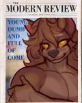 absurd_res anthro bedroom_eyes bird_dog brown_body brown_fur brown_hair canid canine canis cheek_tuft cocker_spaniel cover diadorin domestic_dog english_text facial_tuft fur hair half-closed_eyes hi_res hunting_dog long_hair magazine_cover male mammal muscle_tone muscular muscular_anthro muscular_male narrowed_eyes nugget_(diadorin) orange_sclera pecs seductive smile solo spaniel text tuft