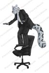 anthro balancing business_suit chair clothed clothing dangerous felid fully_clothed furniture hi_res male mammal necktie office_chair pantherine pawpads snow_leopard solo standing stock_image suit tail tygrysiolowek watermark