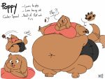 2018 3_toes 4:3 5_fingers anthro barefoot batspid2 belly big_belly big_breasts big_butt biped bird_dog black_bottomwear black_clothing black_eyebrows black_eyelashes black_nose black_pawpads bottomwear breasts brown_body brown_eyes brown_fur butt canid canine canis character_name cleavage clothed clothing cocker_spaniel dialogue digital_drawing_(artwork) digital_media_(artwork) domestic_dog double_chin emanata english_text exclamation_point eyebrows feet female fingers flabby_arms flash_emanata flat_colors floppy_ears food front_view fur glistening glistening_eyes glistening_nose huge_belly huge_butt huge_thighs hunting_dog hyper hyper_belly hyper_hips hyper_thighs lop_ears love_handles mammal meat midriff model_sheet morbidly_obese morbidly_obese_anthro morbidly_obese_female multiple_images navel obese obese_anthro obese_female open_mouth overweight overweight_anthro overweight_female pawpads pink_clothing pink_tongue pink_topwear poppy_(batspid2) question runing shirt shorts side_view signature smile solo spaniel standing tail tail_motion tailwag text thick_thighs three-quarter_view tight_clothing toes tongue topwear