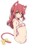  1girl :p animal_ear_fluff animal_ears bikini bikini_top_only bocchi_the_rock! bow breasts cat_ears cat_girl cat_tail eyepatch_bikini green_eyes highres kemonomimi_mode kita_ikuyo long_hair looking_at_viewer mel_(melty_pot) navel pink_bikini polka_dot polka_dot_bow simple_background small_breasts solo swimsuit tail tail_bow tail_ornament tongue tongue_out white_background yellow_bow 