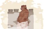 2024 anthro belly brown_body hermann_(knights_college) hi_res kemono knights_college male mammal moobs nipples overweight overweight_male solo steam suid suina sus_(pig) towel wild_boar youzo3322