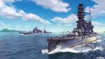  anti-aircraft_gun atago_(cruiser) battleship cloud cruiser fusou_(battleship) heavy_cruiser highres imperial_japanese_navy island mast military_vehicle naval_guns navy no_humans ocean original ost02 outdoors range_finder rising_sun_flag ship sky sunburst turret warship water watercraft waves world_war_ii 