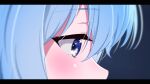  1girl blue_eyes blue_hair blush close-up commentary diootaro eye_focus from_side highres hololive hoshimachi_suisei letterboxed profile solo star_(symbol) star_in_eye symbol_in_eye virtual_youtuber 