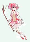  1girl 1p_ino bow bow_(weapon) kaname_madoka magical_girl mahou_shoujo_madoka_magica pink_bow pink_hair ribbon soul_gem twintails weapon white_background 