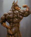  anthro back_muscles biceps big_butt bleakcat butt canid canine canis dobermann domestic_dog flexing looking_at_viewer looking_back male mammal muscular muscular_anthro muscular_male nude pinscher rear_view simple_background smile solo 