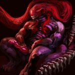  1:1 alien animal_genitalia erection eyeless genitals hi_res humanoid male meandraco muscular muscular_male not_furry nude penis simple_background solo teeth 