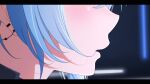  1girl blue_hair blush commentary diootaro earrings from_side head_out_of_frame highres hololive hoshimachi_suisei hoshimachi_suisei_(shout_in_crisis) jewelry letterboxed official_alternate_costume parted_lips profile sidelocks solo virtual_youtuber 