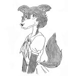 absurd_res anthro beastars canid canine canis cheek_tuft clothed clothing efradraws exposed_shoulder facial_tuft female graphite_(artwork) hi_res juno_(beastars) long_snout mammal monochrome pencil_(artwork) school_uniform smile smiling_at_viewer snout traditional_media_(artwork) tuft uniform wolf