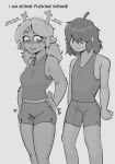 anthro antlers aroused basketball_shorts basketball_uniform blush clothing deer deltarune demidoggo dialogue duo embarrassed english_text faceless_character faceless_male female genitals hi_res horn human humanoid kris_(deltarune) looking_at_another looking_at_genitalia looking_at_penis looking_down male male/female mammal monochrome new_world_deer noelle_holiday peeking_penis penis profanity pronouns reindeer shaking shivering sportswear text thoughts undertale_(series) uniform voyeur wardrobe_malfunction