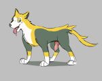 absurd_res boltund catlord feral fur generation_8_pokemon grey_body grey_fur happy hi_res knot looking_back male nintendo pokemon pokemon_(species) sketch solo solo_focus standing tongue tongue_out white_body white_fur yellow_body yellow_fur