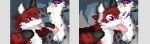 anthro avaa_velvet canid canine collar digital_media_(artwork) duo felid fox genitals male male/male mammal pantherine penis pixel_(artwork) reenpaw selfie simple_background snow_leopard the_shen