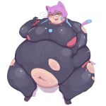 1:1 animal_humanoid belly belly_overhang belly_squish big_breasts blush bodysuit breasts cat_humanoid clothing cute_fangs eyewear felid felid_humanoid feline feline_humanoid female glasses humanoid light_body light_skin mammal mammal_humanoid navel obese obese_female overweight overweight_female skinsuit solo squish subakitsu tight_clothing torn_clothing